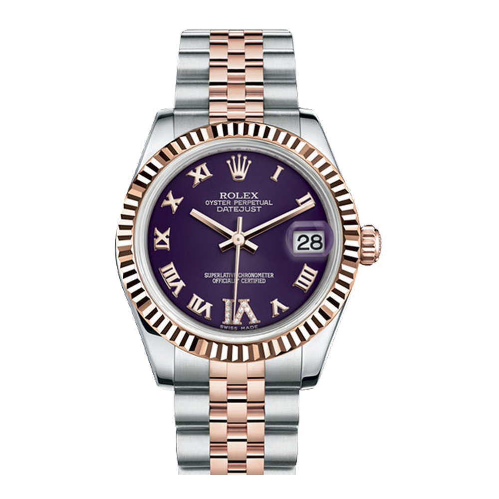 Rolex Datejust 31 Rolesor Everose Fluted / Oyster / Purple Roman