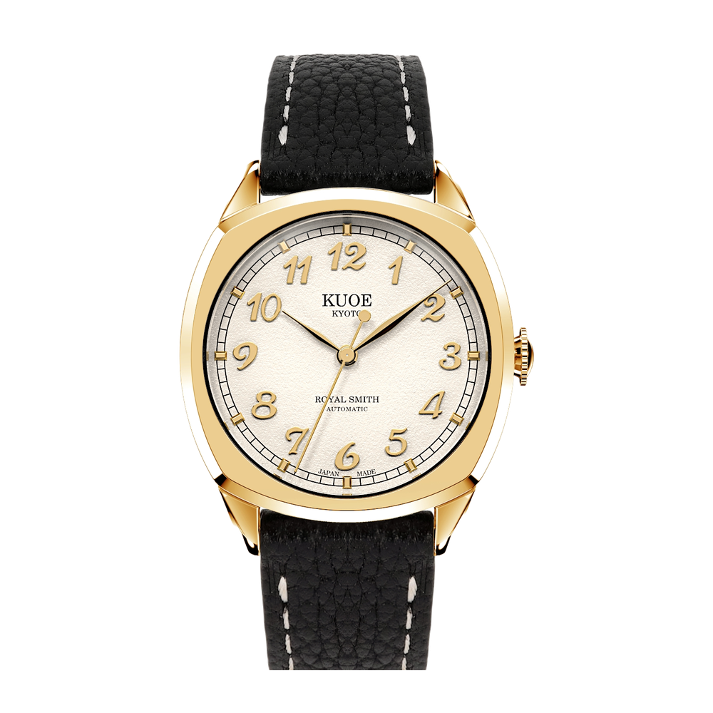 Kuoe Kyoto 90-008 Ivory grainy dial / Gold indices / 34 mm / Yellowgold case