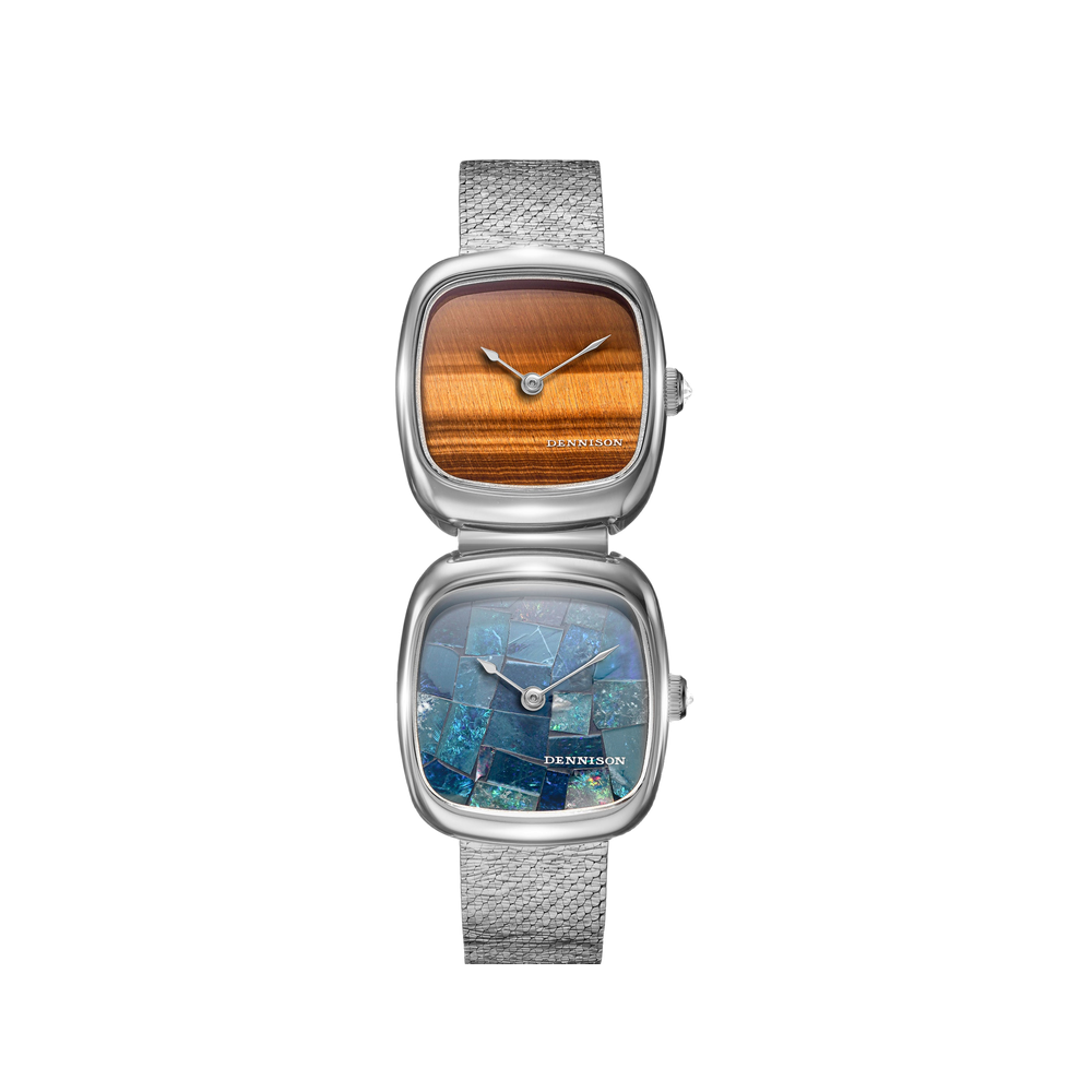 Dennison ALD Dual Time Mini Tiger Eye & Opal — Tiger Eye & Opal in Steel