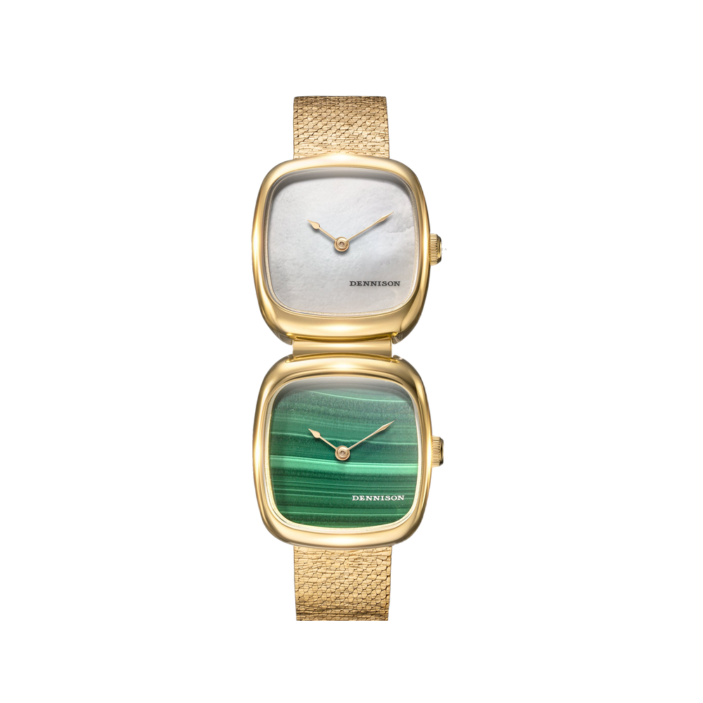 Dennison Dual Time Mini – White MOP & Malachite — White MOP & Malachite In Gold White Dial Straps