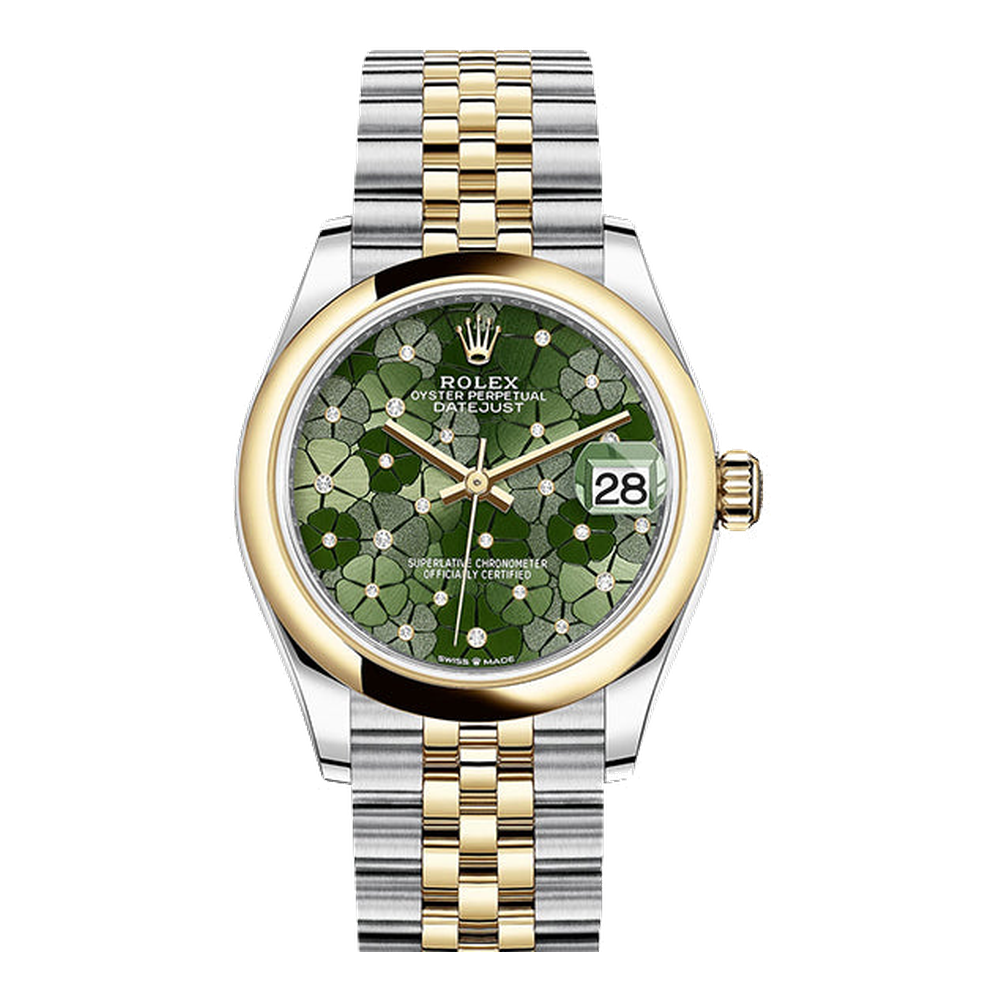 Rolex Datejust 31 Stainless Steel / Yellow Gold / Domed / Olive - Floral / Jubilee