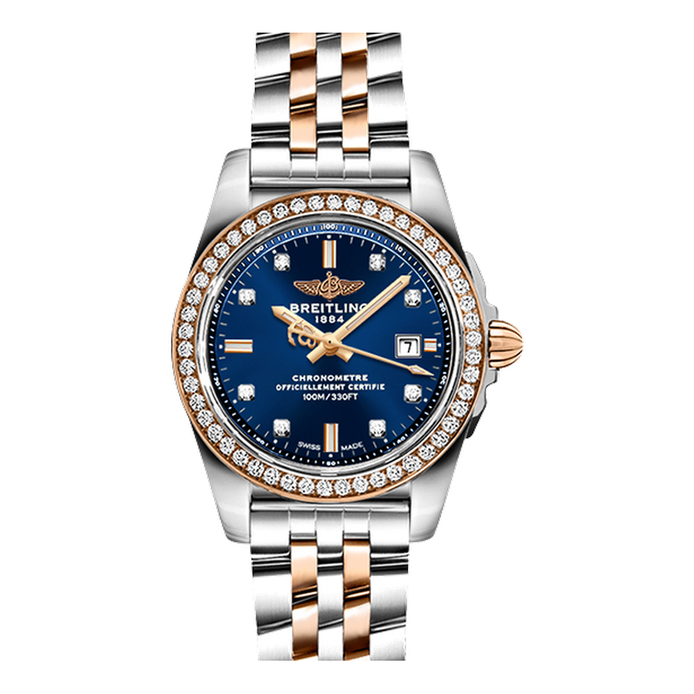 Breitling Stainless Steel / Rose Gold / Diamond / Horizon Blue Diamond Blue/Navy Dial Straps