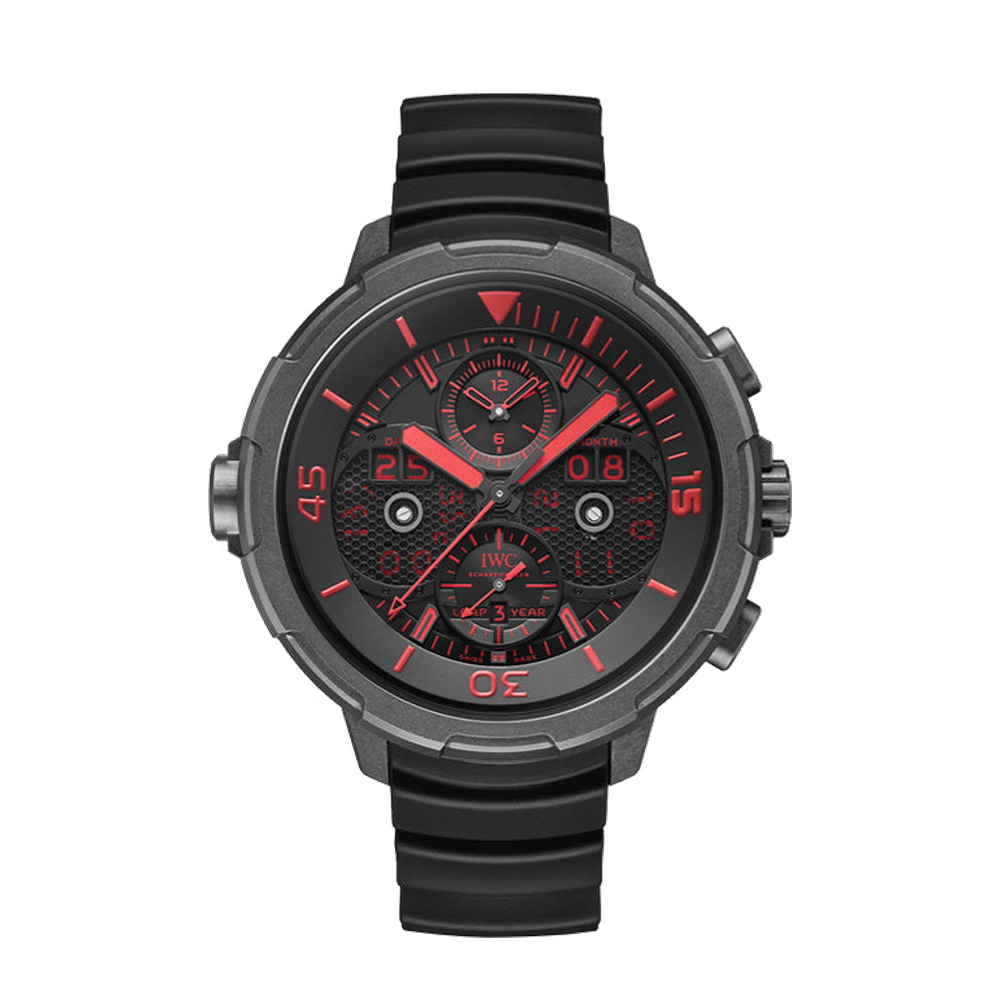 IWC Aquatimer Perpetual Calendar Digital Date Month Black Dial Straps