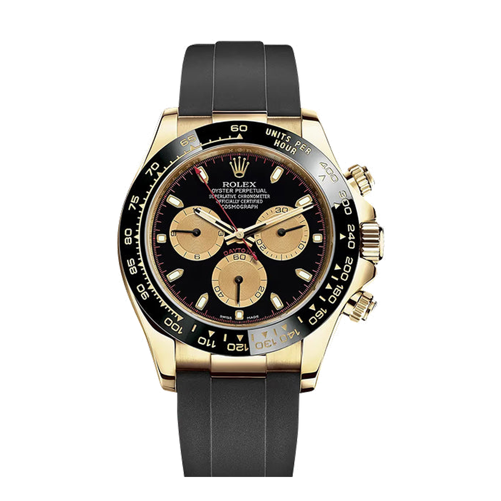 Rolex Cosmograph Daytona Yellow Gold Black Dial Straps