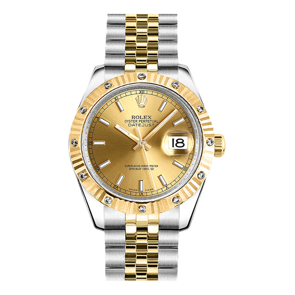 Rolex Datejust 31 Rolesor Yellow Fluted Diamond / Oyster / Champagne