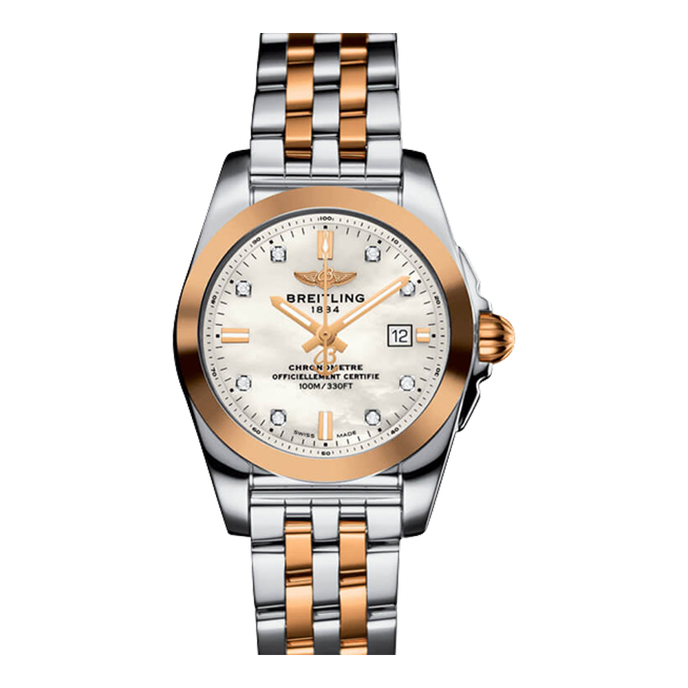 Breitling Stainless Steel / Rose Gold / Pearl Diamond Natural/Cream Dial Straps