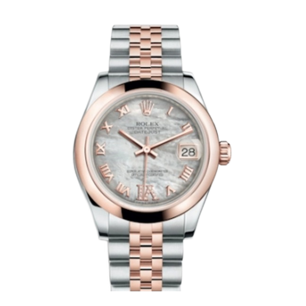 Rolex Datejust 31 Rolesor Everose Domed / Jubilee / MOP Roman White Dial Straps