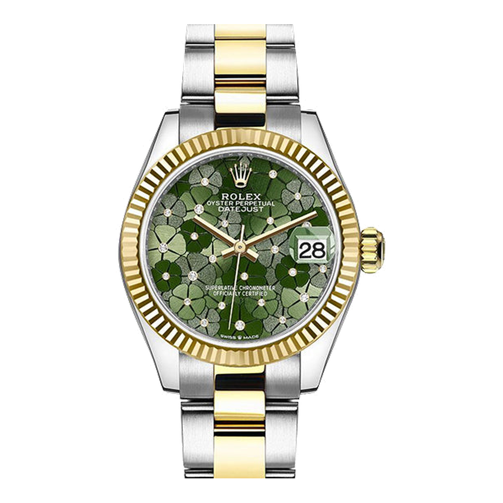 Rolex Datejust 31 Stainless Steel / Yellow Gold / Fluted / Olive - Floral / Oyster
