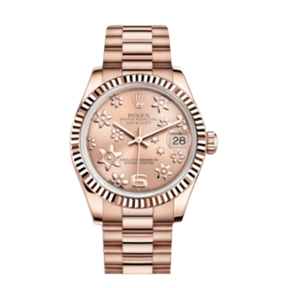 Rolex Datejust 31 Everose Fluted / President / Pink Floral Pink/Salmon Dial Straps