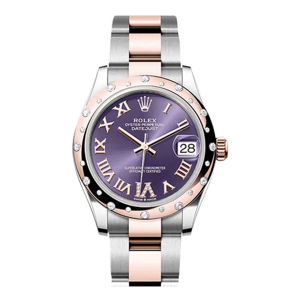 Rolex Datejust 31 Stainless Steel/ Rose Gold / Domed - Diamond / Aubergine - Roman / Oyster