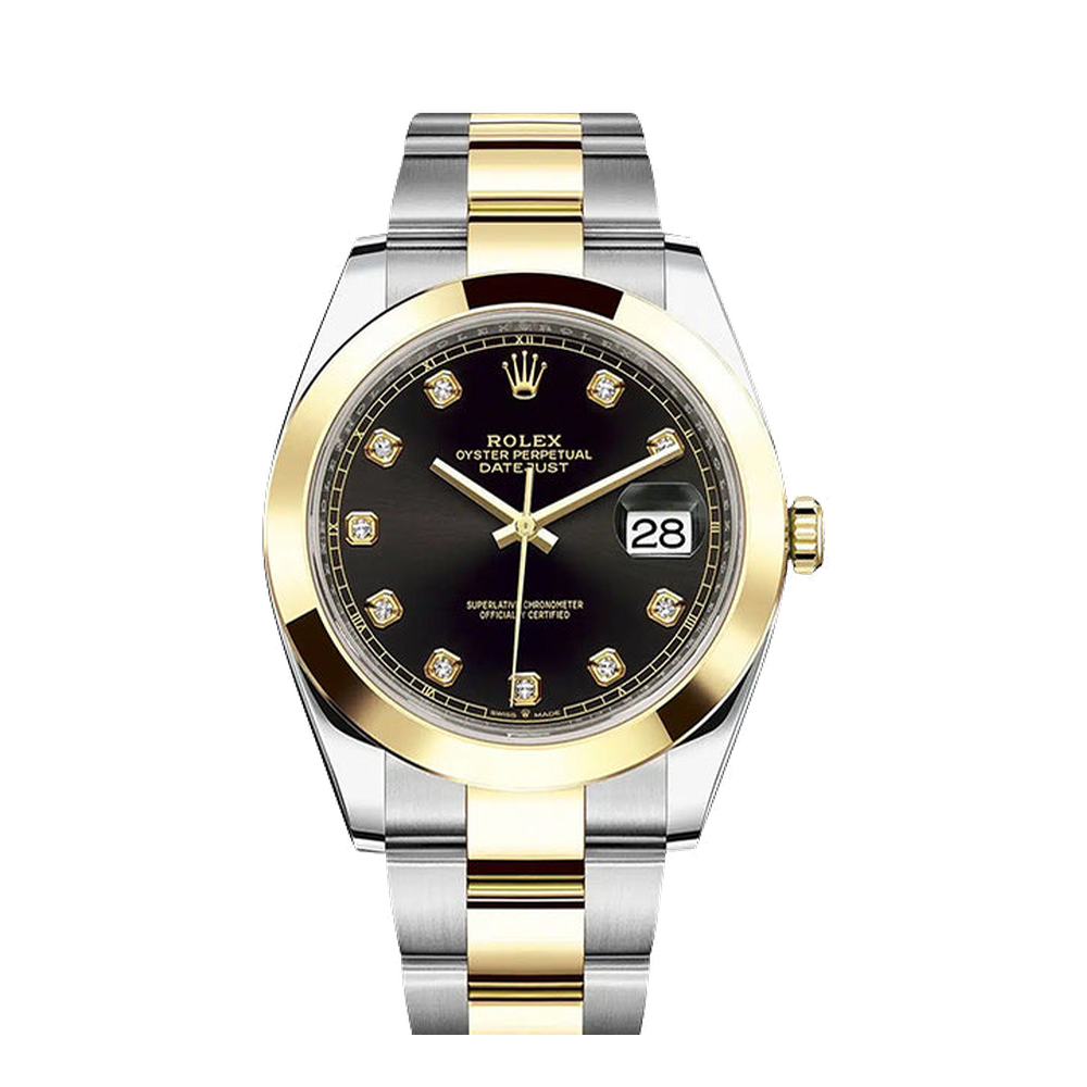 Rolex Datejust 41 Rolesor Yellow Smooth / Oyster / Black - Diamond Black Dial Straps