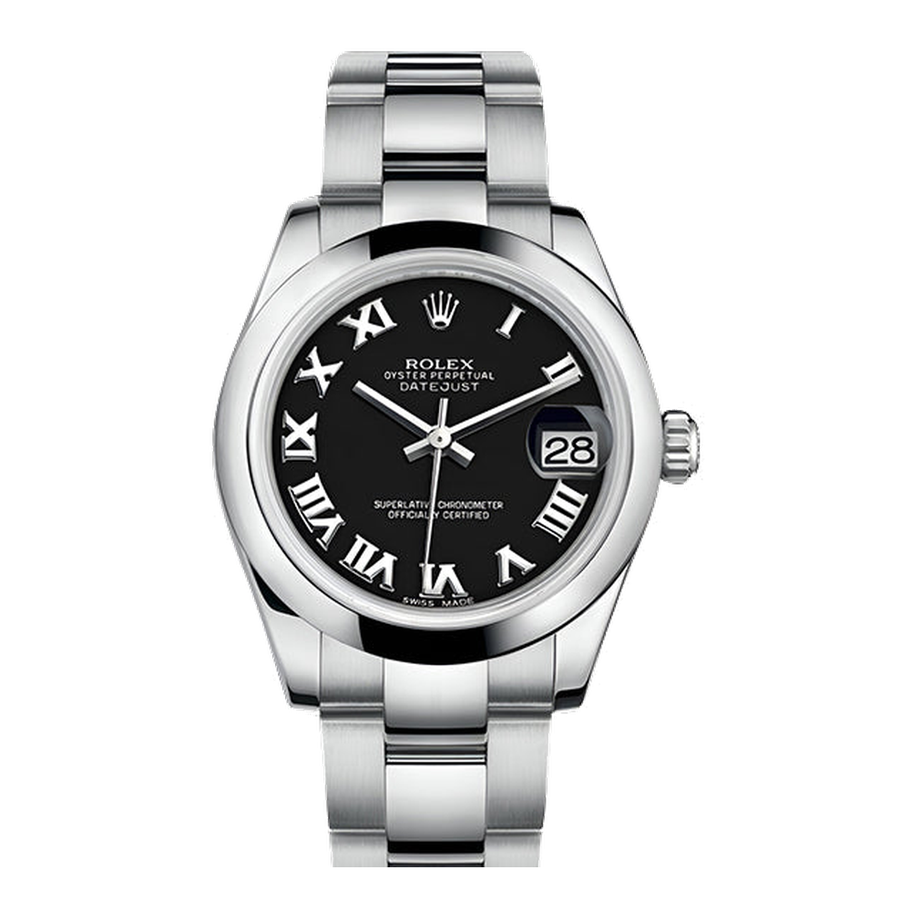 Rolex Datejust 31 Stainless Steel Domed / Oyster / Black Roman