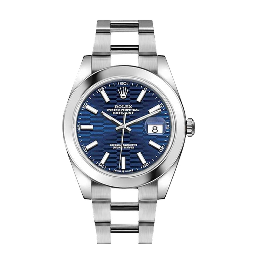 Rolex Datejust 41 Stainless Steel Smooth / Oyster / Blue - Fluted Blue/Navy Dial Straps