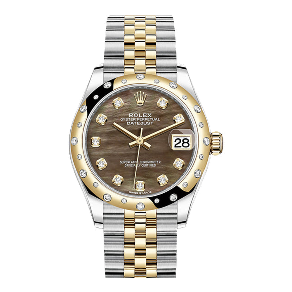 Rolex Datejust 31 Stainless Steel / Yellow Gold / Domed - Diamond / Black MOP / Jubilee