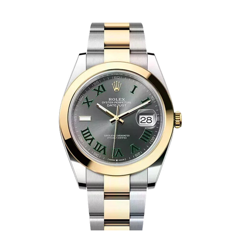 Rolex Datejust 41 Rolesor Yellow Smooth / Oyster / Slate - Roman Grey Dial Straps