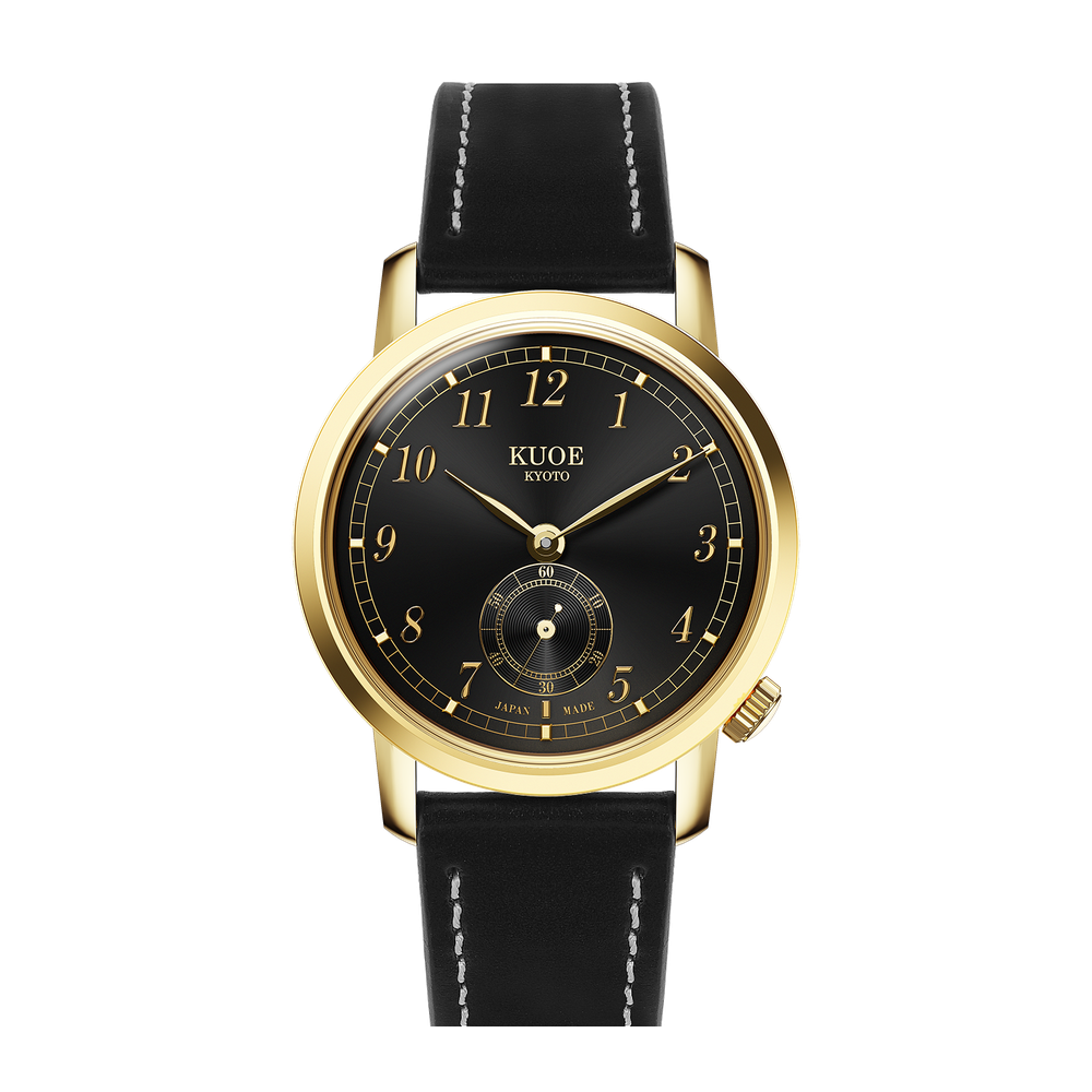 Kuoe Kyoto 90-007 Black dial / Gold hands / 35 mm / Yellowgold case Black Dial Straps