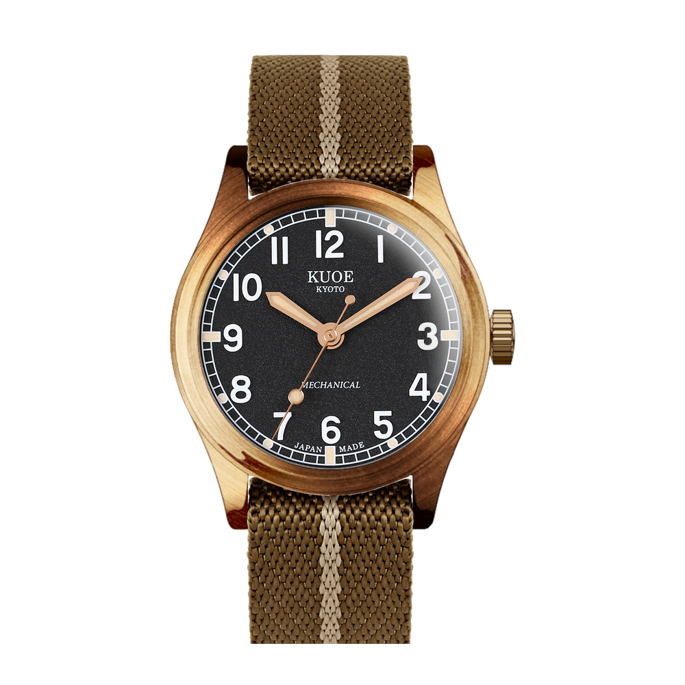 Kuoe Kyoto 90-002 Black dial / Bronze case / 38 mm Black Dial Straps