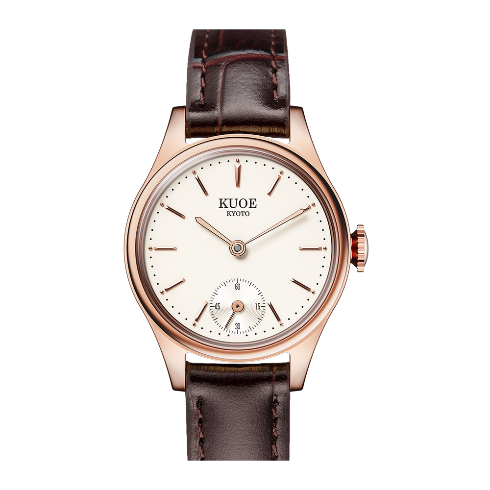 Kuoe Kyoto 90-003 Ivory dial, rose gold hands, baton indices / 26 mm / Rosegold case Natural/Cream Dial Straps