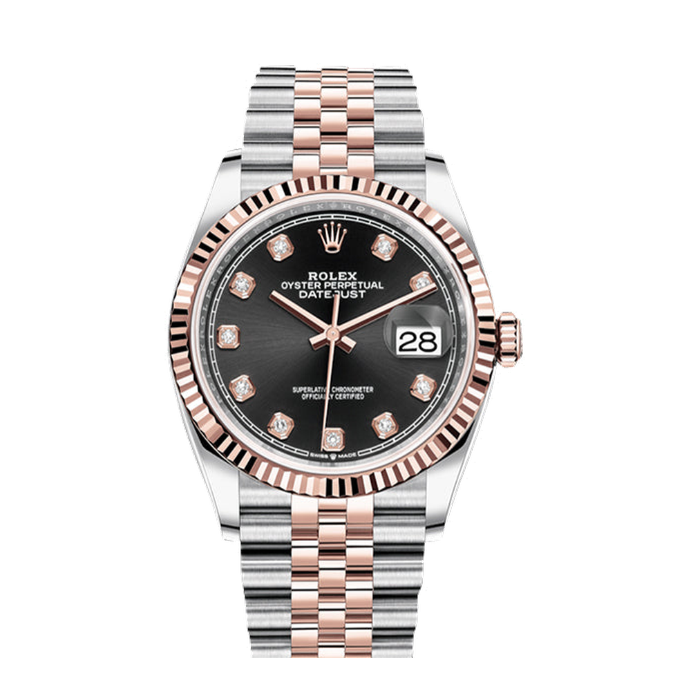 Rolex Datejust 36 Stainless Steel / Everose / Fluted / Black Diamond / Jubilee