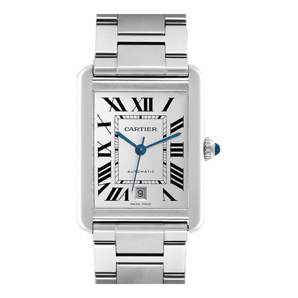 Cartier Tank Solo Automatic Stainless Steel / Silver / Bracelet White Dial Straps