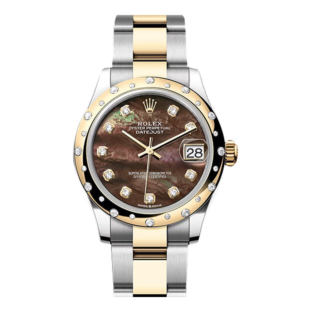 Rolex Datejust 31 Stainless Steel / Yellow Gold / Domed - Diamond / Black MOP / Oyster