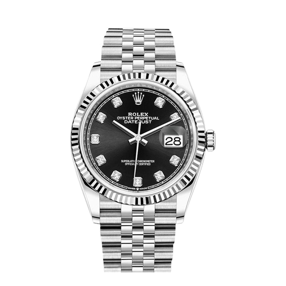 Rolex Datejust 36 Stainless Steel / Fluted / Black-Diamond / Jubilee
