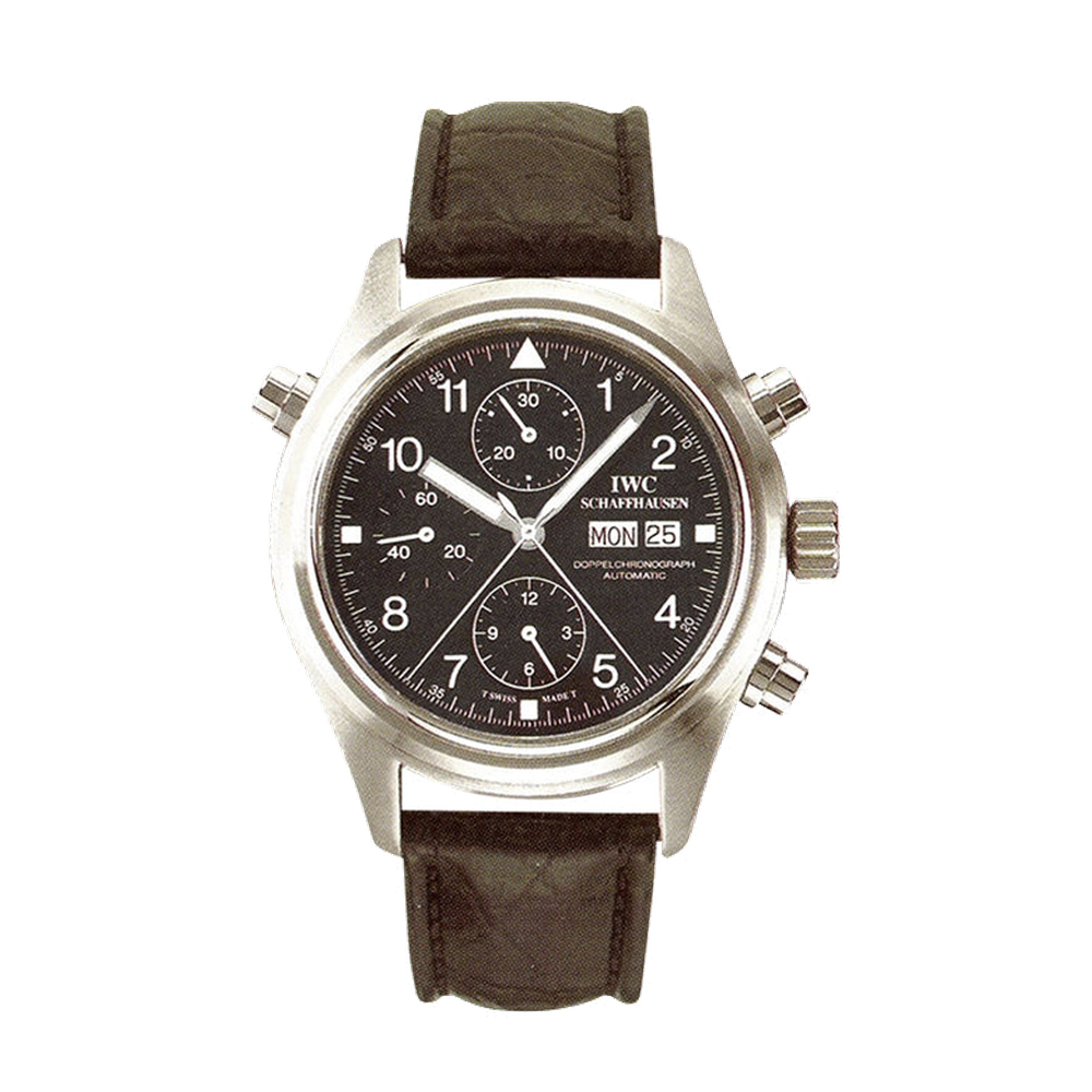 IWC Pilot's Watch Doppelchronograph Stainless Steel / Black / Italian / Strap