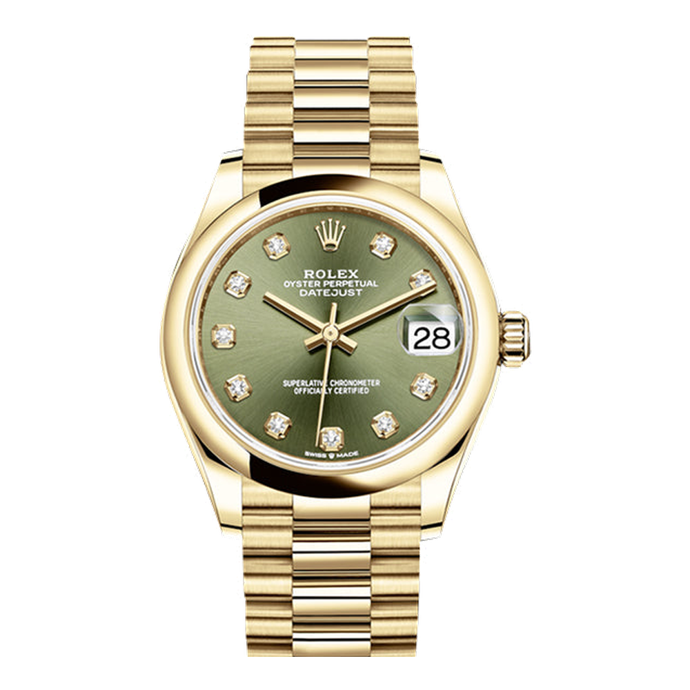 Rolex Datejust 31 Yellow Gold / Domed / Olive - Diamond / President