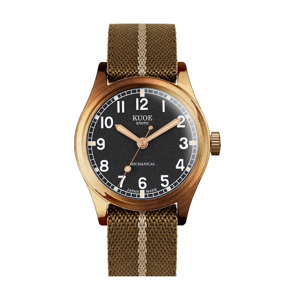 Kuoe Kyoto 90-002 Black dial / Bronze case / 35 mm Black Dial Straps