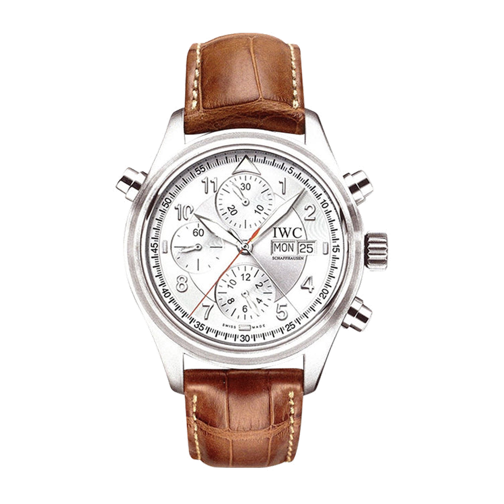 IWC Pilot's Watch Spitfire Double Chronograph Stainless Steel / Silver / Italian / Strap