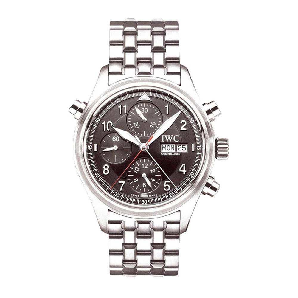 IWC Pilot's Watch Spitfire Double Chronograph Stainless Steel / Black / English / Bracelet
