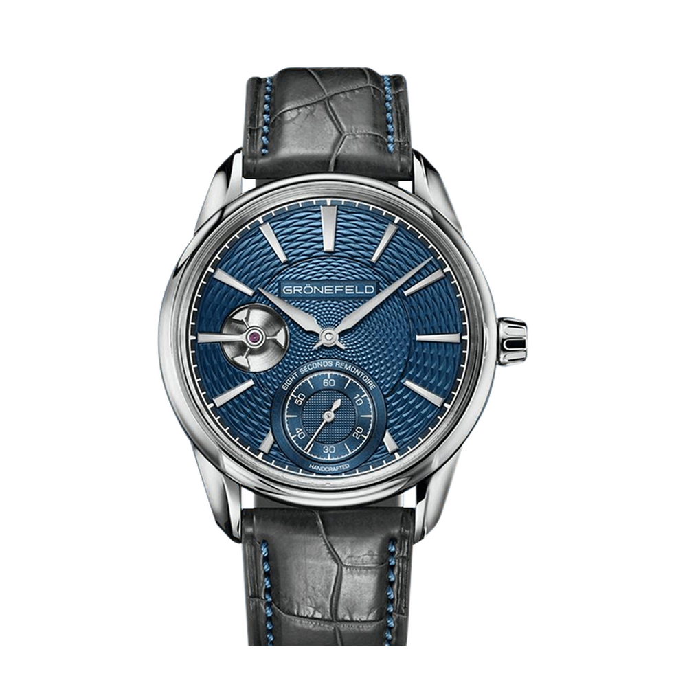 Gronefeld 1941 Remontoire Blue Fish Scale Silver Case Blue/Navy Dial Straps