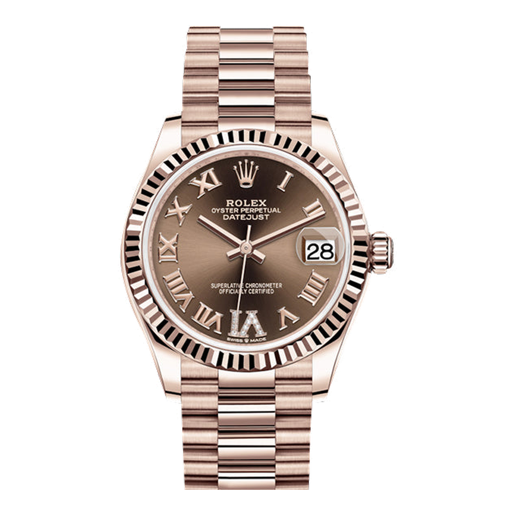 Rolex Datejust 31 Rose Gold / Fluted / Chocolate - Roman / President