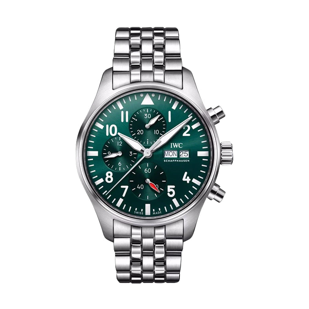 IWC Pilot's Watch Chronograph Stainless Steel / Green / Bracelet