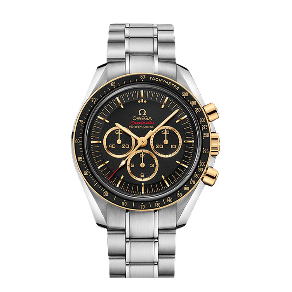Omega Speedmaster Professional Moonwatch Stainless Steel / Yellow Gold / Black / Tokyo Olympics / Set Black Dial Straps