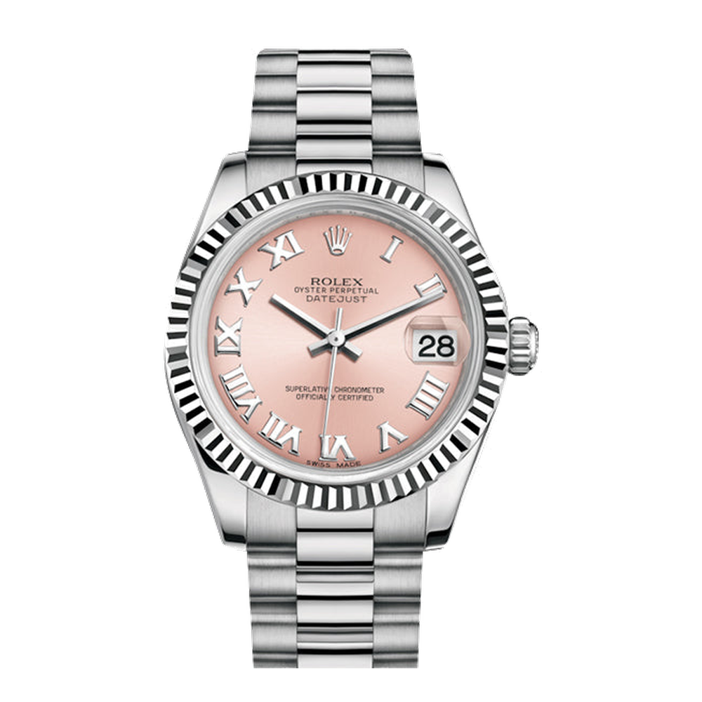 Rolex Datejust 31 White Gold Fluted / President / Pink Roman