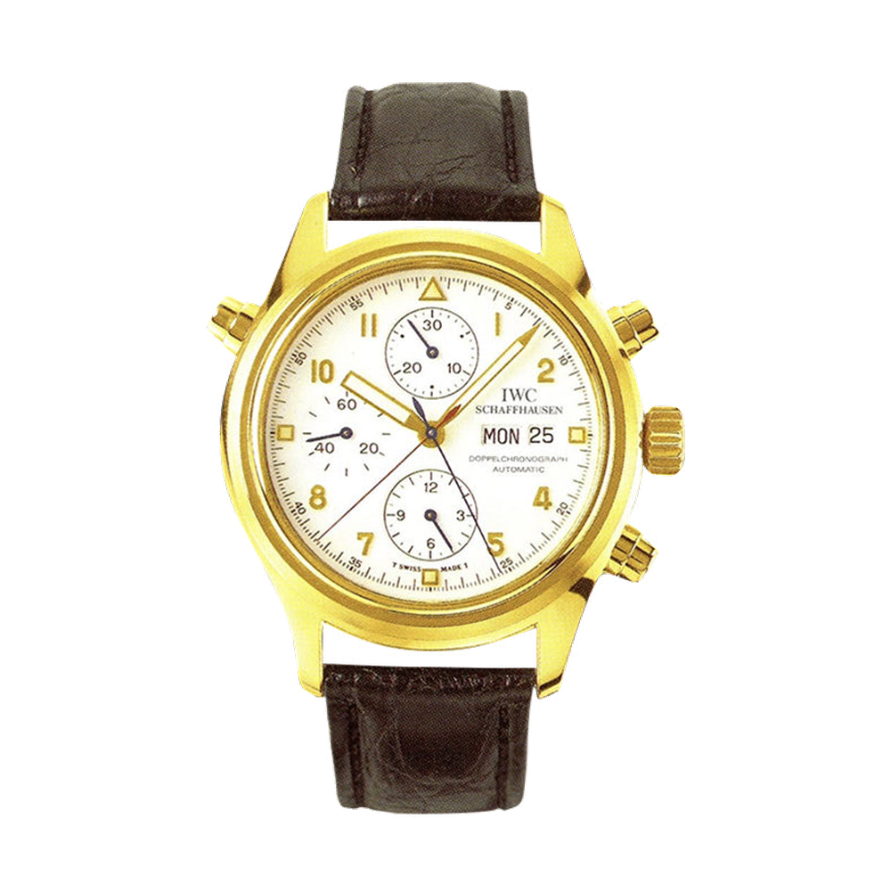 IWC Pilot's Watch Doppelchronograph Yellow Gold / White / German / Strap