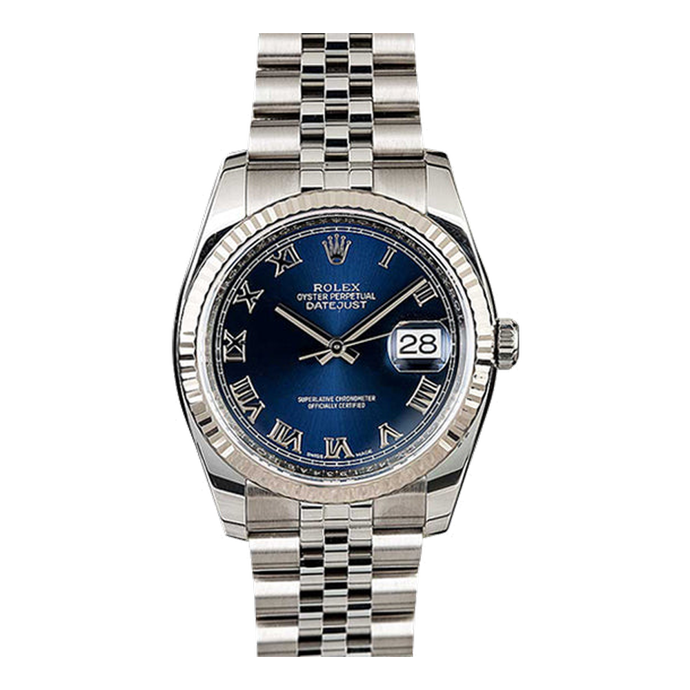Rolex Stainless Steel Fluted Bezel Blue Roman Dial