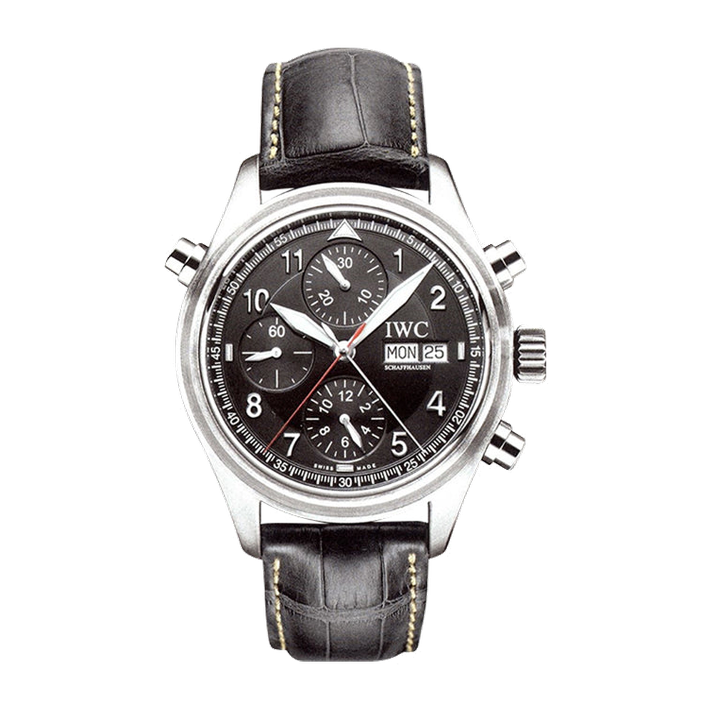IWC Pilot's Watch Spitfire Double Chronograph Stainless Steel / Black / Spanish / Strap