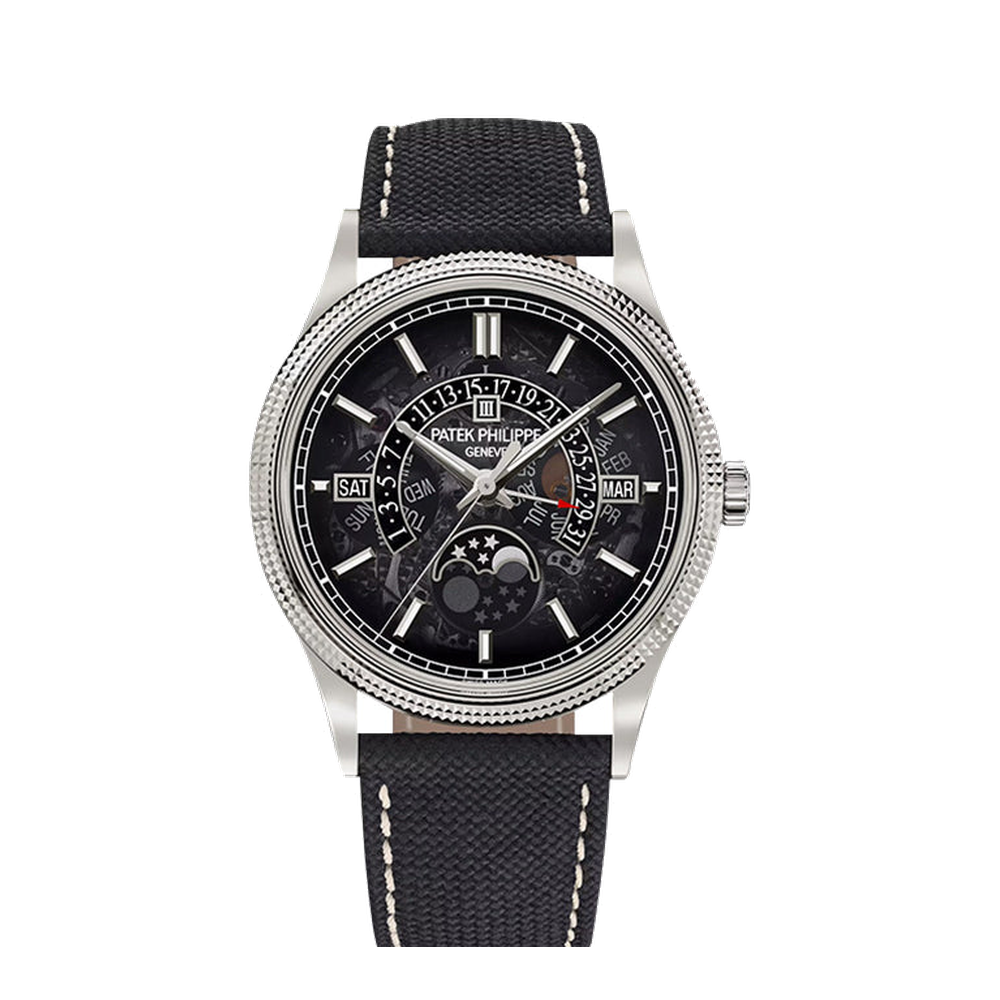 Patek Philippe Perpetual Calendar 6159 White Gold / Silver Black Dial Straps