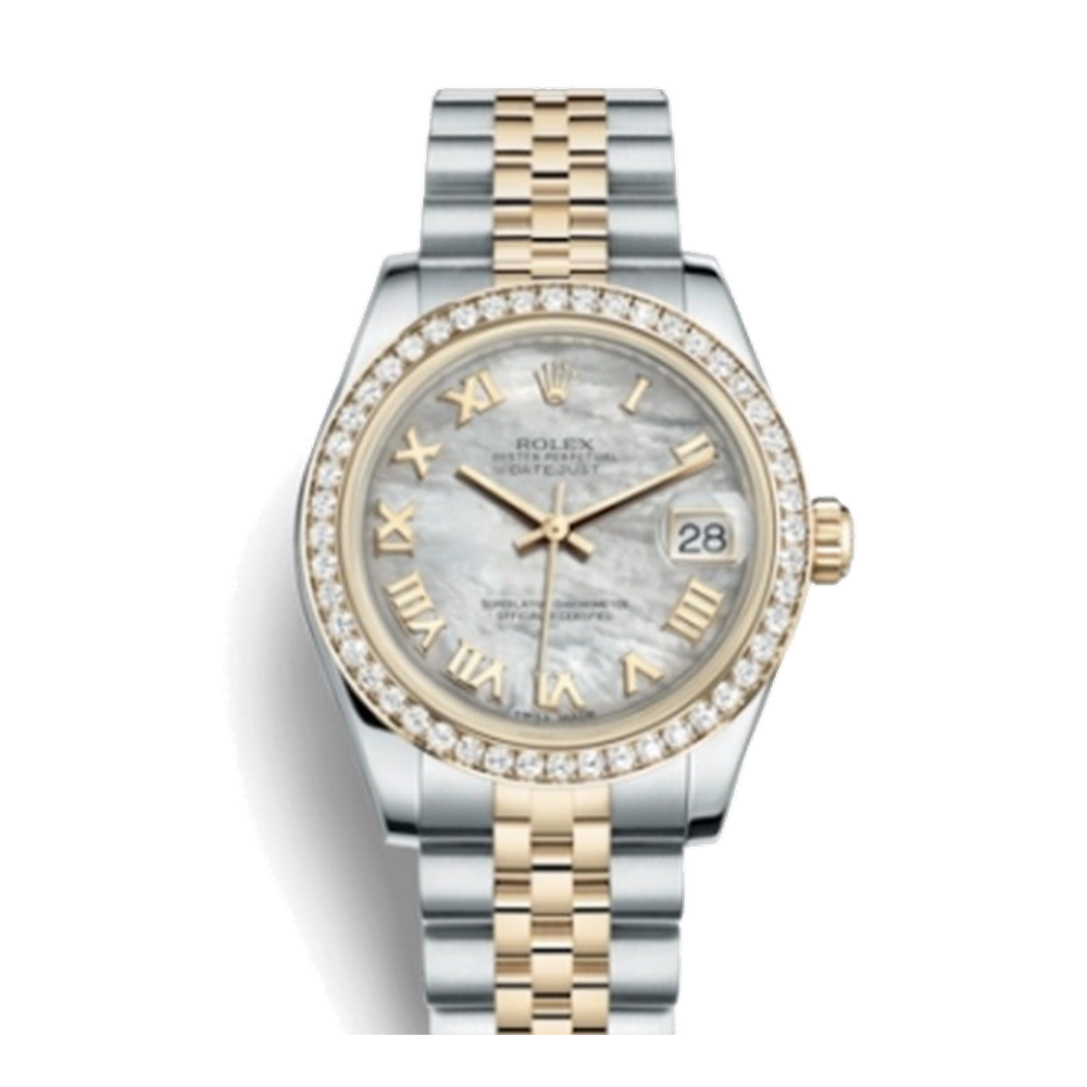 Rolex Datejust 31 Rolesor Yellow Diamond / Jubilee / MOP Roman Grey Dial Straps