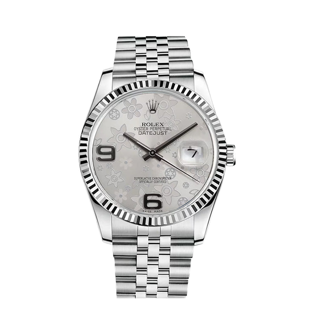 Rolex Datejust 36 Stainless Steel Fluted / Jubilee / Silver Floral