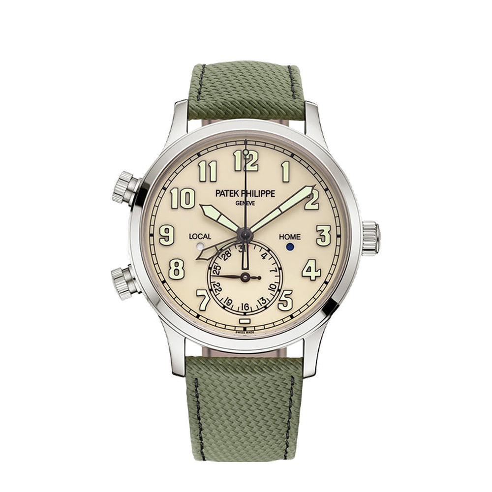 Patek Philippe Calatrava Pilot Travel Time 5524 White Gold / Ivory Natural / Cream Dial Straps