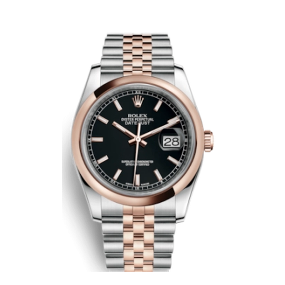 Rolex Datejust 36 Rolesor Everose Domed / Jubilee / Black Black Dial Straps