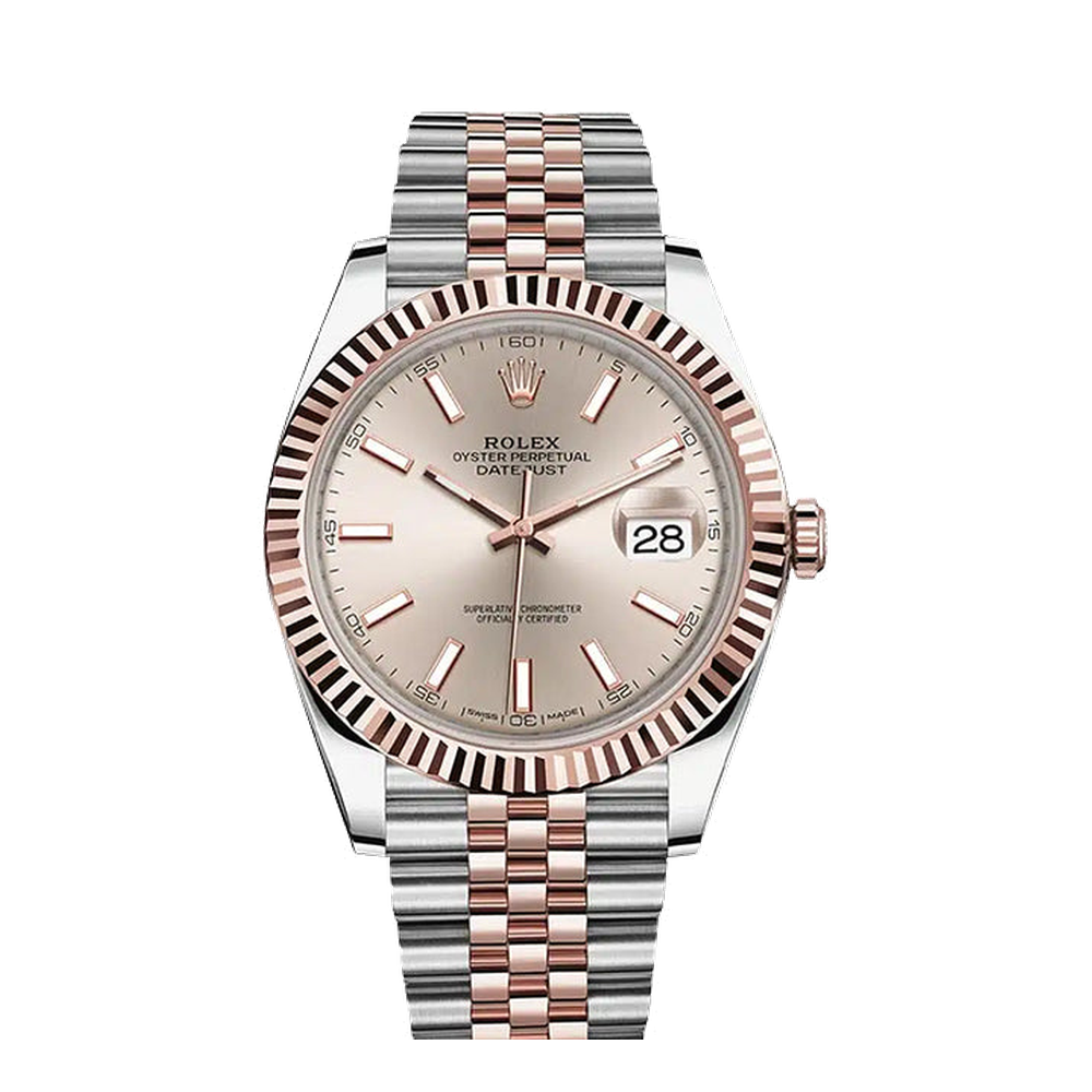 Rolex Datejust 41 Rolesor Everose Fluted / Jubilee / Sundust Pink / Salmon Dial Straps