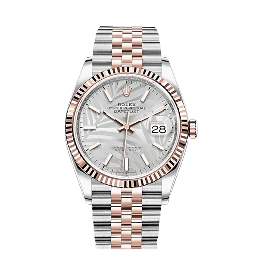 Rolex Datejust 36 Stainless Steel / Everose / Fluted / Silver - Palm / Jubilee