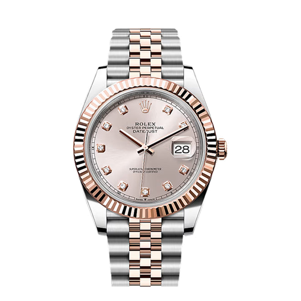 Rolex Datejust 41 Rolesor Everose Fluted / Jubilee / Sundust - Diamond Pink / Salmon Dial Straps