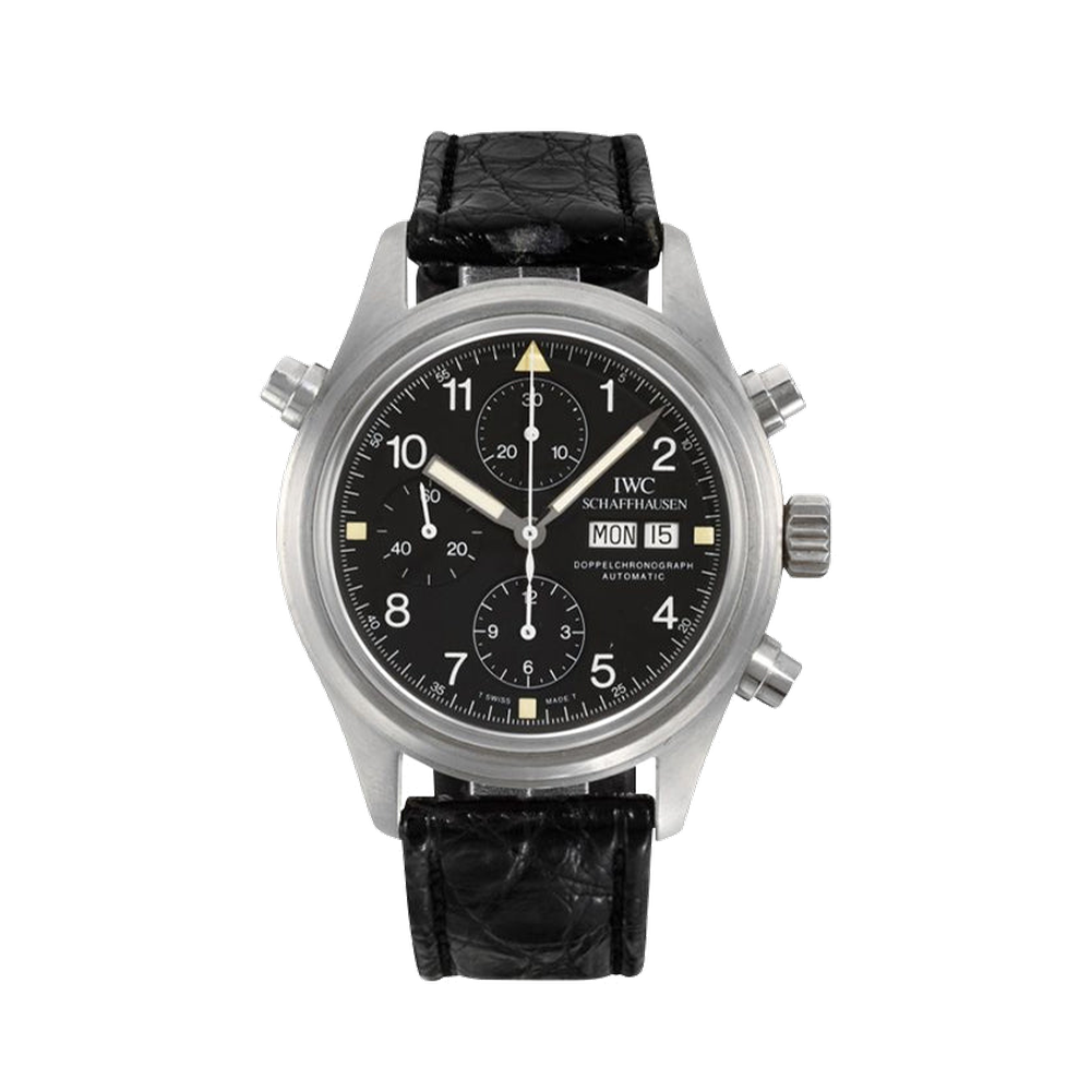 IWC Pilot's Watch Doppelchronograph Stainless Steel / Black / French / Strap