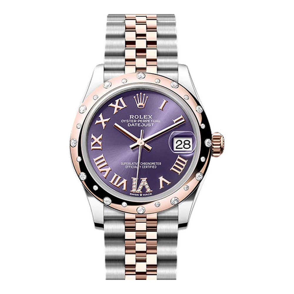 Rolex Datejust 31 Stainless Steel/ Rose Gold / Domed - Diamond / Aubergine - Roman / Jubilee