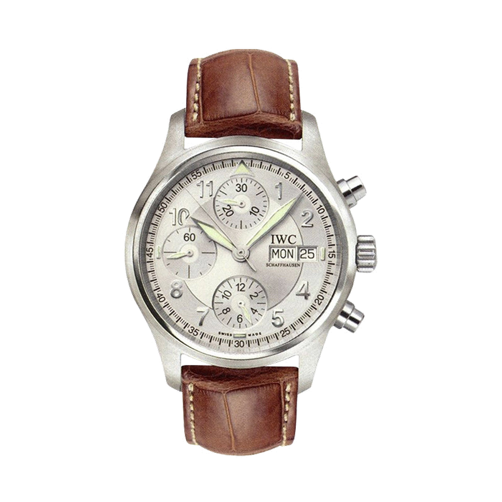 IWC Pilot's Watch Spitfire Chronograph Stainless Steel / Silver / German / Strap